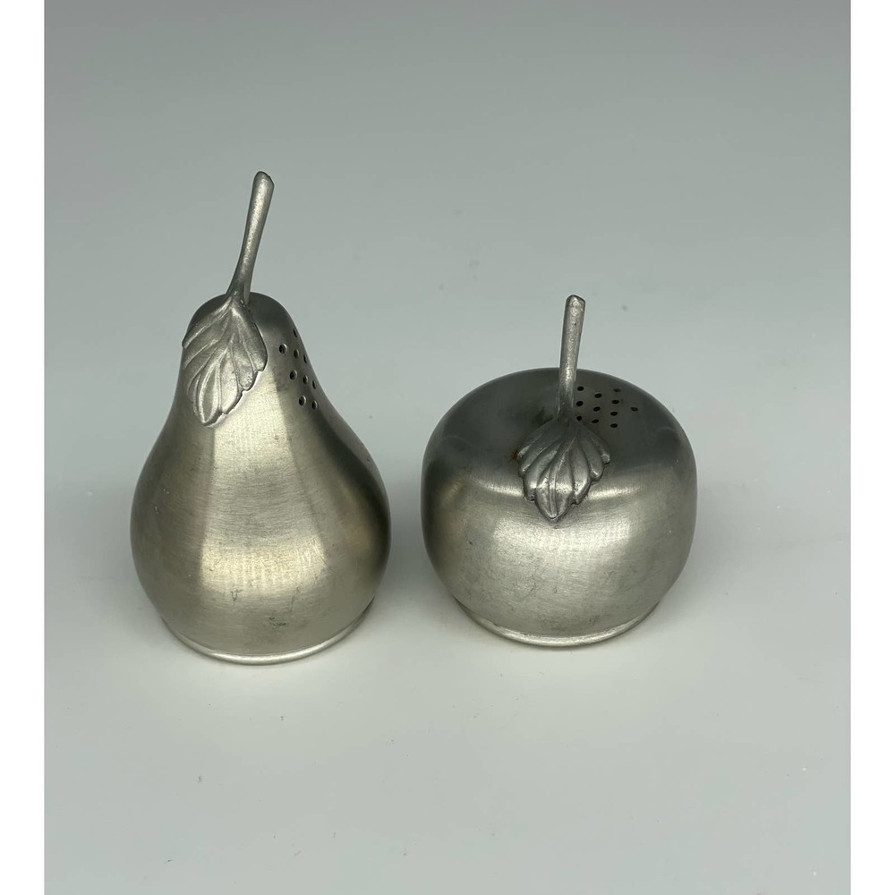 Vintage Web Pewter Salt and Pepper Shakers Shaped Like an Apple and a Pear